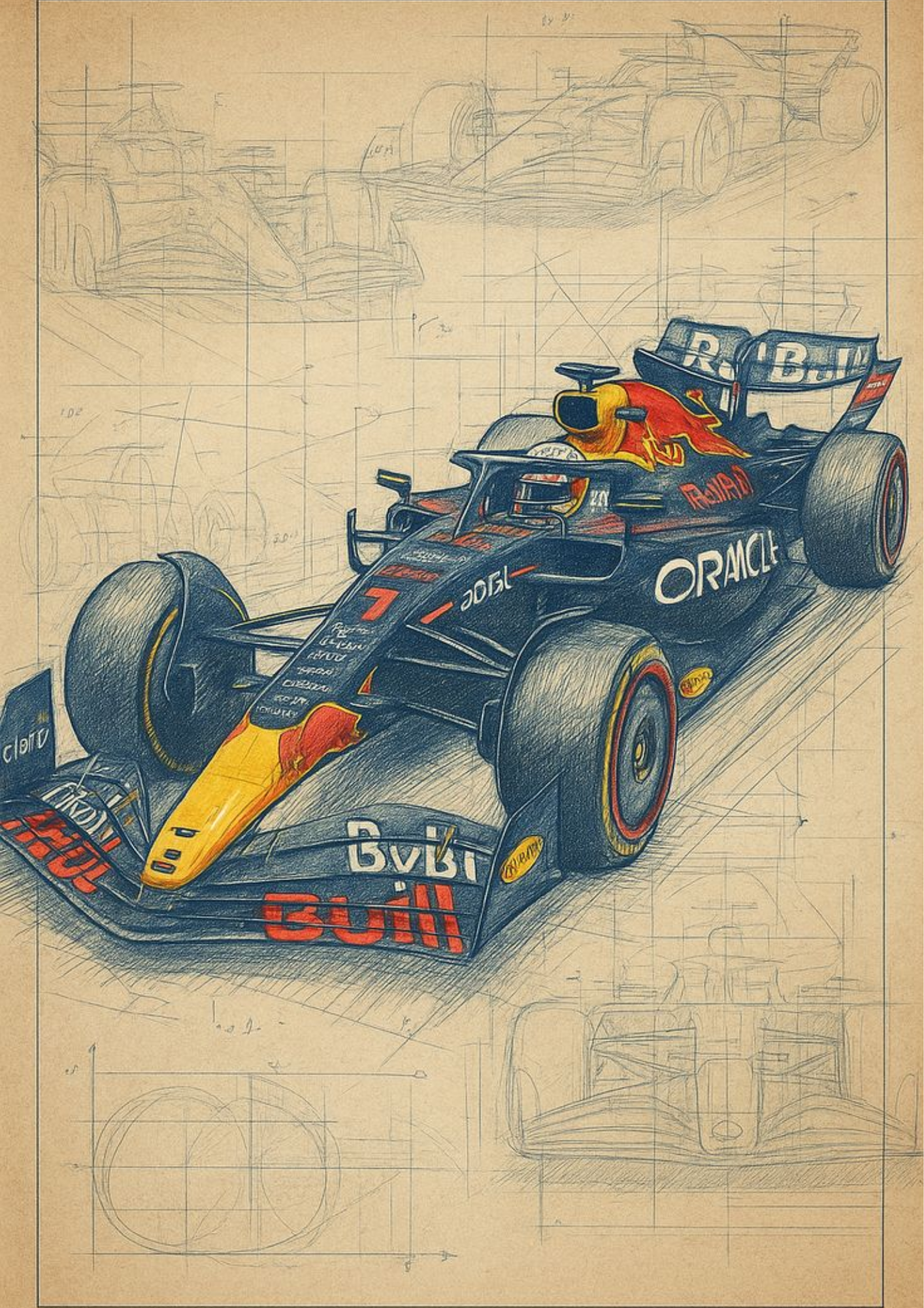 Red Bull Sketch Art F1 Car